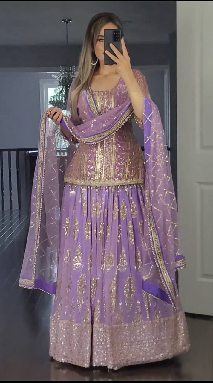 The Sovereign Lavender Shimmer Heritage Lehenga
